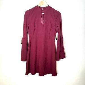NWT Beige ECI wine red bell sleeved fit and flare dress size 4 B142
